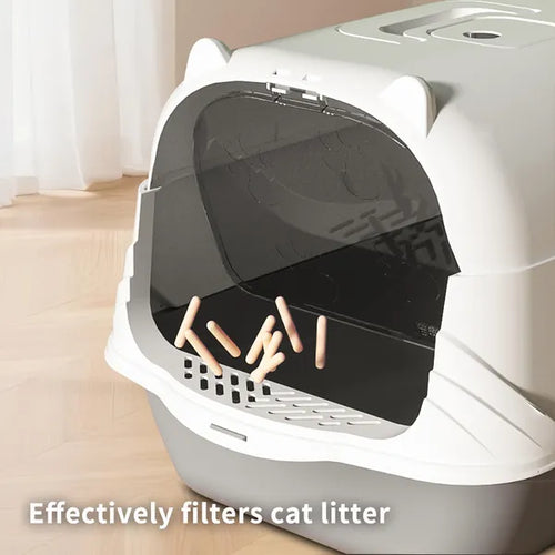Fully Enclosed Cat Litter Box, Gray - Odor-Locking, Portable With Scoop & Litter Mat