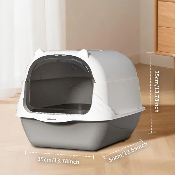 Fully Enclosed Cat Litter Box, Gray - Odor-Locking, Portable With Scoop & Litter Mat