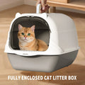 Fully Enclosed Cat Litter Box, Gray - Odor-Locking, Portable With Scoop & Litter Mat