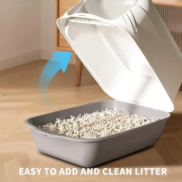 Fully Enclosed Cat Litter Box, Gray - Odor-Locking, Portable With Scoop & Litter Mat