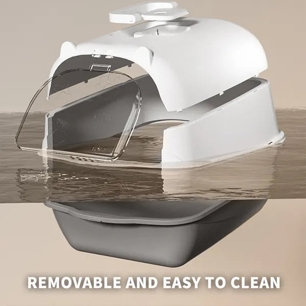 Fully Enclosed Cat Litter Box, Gray - Odor-Locking, Portable With Scoop & Litter Mat